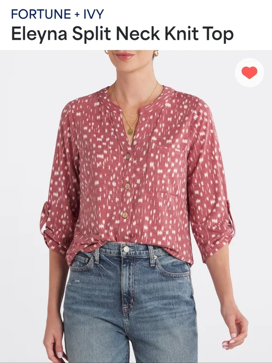 Fortune + Ivy Eleyna Split Neck Knit Top - Dusty Rose Pattern XXL - Picture 1 of 3